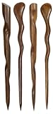JWL (2) Rosewood Spiral & (2) Conical 6 Inch Hair Sticks Picks Pics Pins Forks - Hawaiian Style