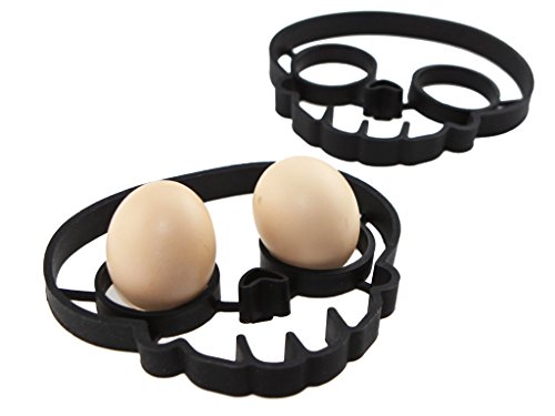 Cool Silicone Fried Egg Ring Mold Black Skull Shape Egg Shaper Set of 2 for Cooking - Thumbnail 2