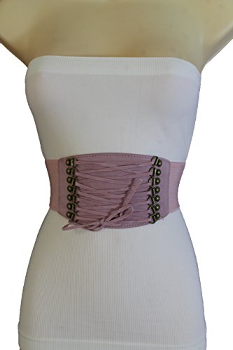 TFJ Women Fashion Wide Corset Belt Elastic High Waist Stretch S M Pastel Pink