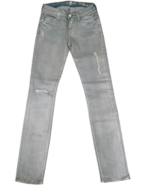 7 For All Mankind Women's Distressed Silver Glitter Skinny Pants