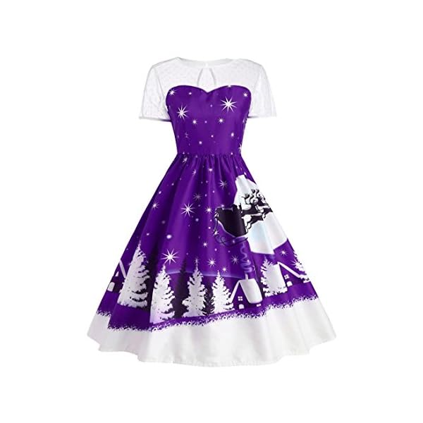 Goddessvan Women's Vintage Christmas Printed A-Line Party Skirt O-Neck Short Sleeve Swing Dress