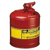 Justrite 7150100 Type I Safety Can with Trigger Handle for Flammables, 11.75" Outside Diameter, 16.875" Height, 5 gal, Steel, Red