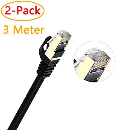 Allsmartlife Cat7 Ethernet Cable, 2-Pack Ethernet LAN Network Cable 3m/9.8ft Cat7 RJ45 High Speed Patch Cord Gold Plated for Switch/ Router/ Modem/ Patch Panel