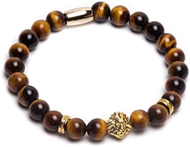 ZENGER 18kt Gold Plated Lion Head Beaded Bracelet