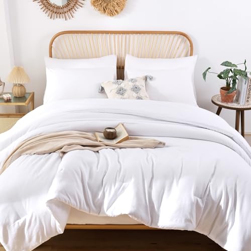 ROSGONIA California King Comforter Set White, 3pcs (1 Boho Cal King Comforter & 2 Pillowcases), All Season Hotel Bedding Bedspread Blanket Quilt