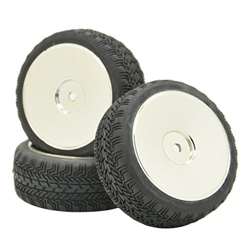 Rowiz 4PCS 12mm Hub Silver Rim & Tires 1/10 Off-Road RC Car Buggy Disc Wheel Tyre w/ Foam Inserts