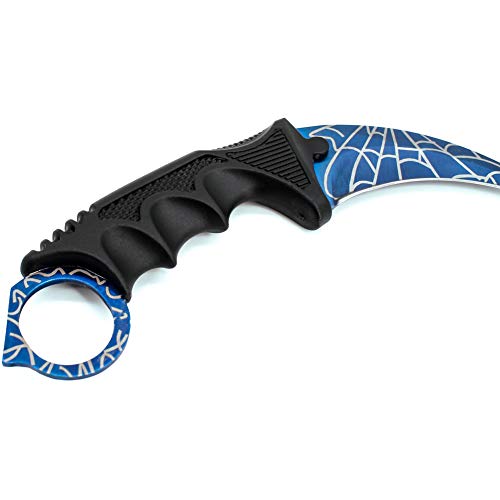 Wetop Karambit Knife, CS-GO for Hunting Camping Fishing Self Defenses and Field Survival, Stainless Steel Fixed Blade Tactical Knife with Sheath and Cord (Blue).