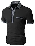 Doublju Mens chest pocket point short sleeve polo shirts