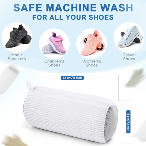 Teletrogy 2 Pieces Shoe Washing Bag in Washing Machine, Shoe Washing Bags with Side Zip, Reusable Without Distortion Large Capacity Washing Machine Bag, White