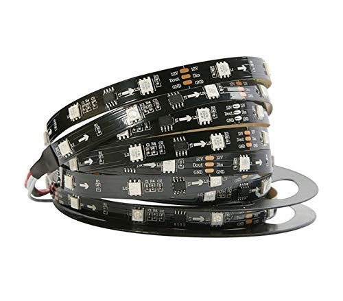 12 Volts 3.2FT 1M 30 LED Pixels Programmable Individual Addressable LED Strip Light WS2812B WS2811 Built-in 5050 RGB LED Strip DC5V (Black PCB Non-Waterproof IP33)