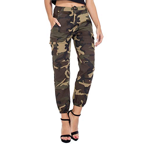 JTANIB Women's Camo Joggers High Waisted Slim Fit Cargo Pants with Pockets,Green S