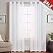 jinchan Linen Look Sheer White Curtains for Bedroom Voile Sheer Curtains for Living Room,Grommet Top (2 Panels, 50 Inch Width x 84 Inch Length, White)