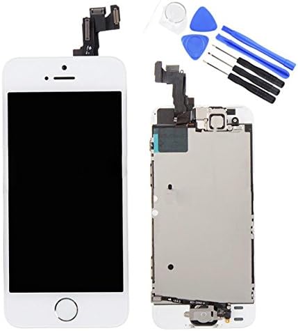Full Digitizer Assembly for iPhone 5S LCD Display Screen Replacement with Home Button + Front Camera + Proximity Sensor + Ear Speaker + Repair Tools, not for iPhone 5 or 5C (White)