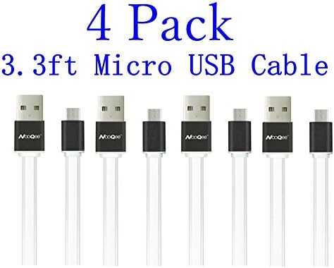 NooQee 4 Pack Premium Micro USB Cable High Speed USB 2.0 A Male to Micro B Sync and Charging Cable for Samsung Galaxy,HTC,Motorola Mobile Phones White