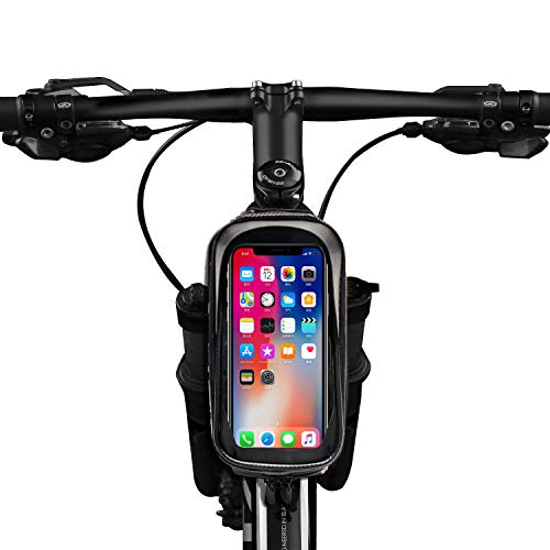 Potok Bicycle Phone Mount Bag, Waterproof Front Frame Bike Bags Sensitive Touch Screen Large Capacity Sun Visor Top Tube Bike Bag Compatible with iPhone Xs Max/ 8Plus, Galaxy Note 9