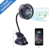 Mikikin Portable Mini Clip on Stroller Fan, 3 Speeds Settings, Flexible Bendable USB Rechargeable Battery Operated Quiet Desk Fan Ideal for Home, Office, Car, Travel, Camping, Outdoor