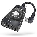 Fosmon Dual Outdoor Timer Outlet, 15A 24-Hour Mechanical Light Timer, 3-Prong ETL Listed Water Resistance and Heavy Duty with 2 Grounded Outlets and 7inch Power Cord - Black