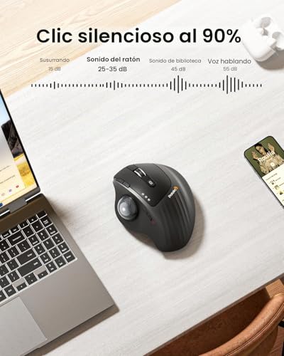 ProtoArc EM01 NL Trackball Wireless Mouse, 2.4G USB & Bluetooth, Thumb Control, Adjustable Angle, 5 DPI Adjustable, Rechargeable, Ergonomic Mouse for PC/Mac/Pad/Windows
