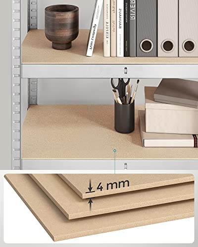 SONGMICS 5-Tier Shelving Unit, Set of 2 Steel Shelving Unit for Storage, Boltless Assembly, for Garage, Shed, Load Capacity 650 kg Each, 30 x 75 x 150 cm, Silver GLR030E02