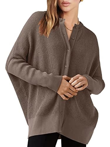 ANRABESS Women’s Long Sleeve Waffle Knit Sweater Button Down Open Front  Casual Cardigan Detached Turtleneck 794doukou-M in Kuwait Whizz