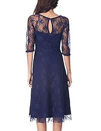 Vestido de noche para mujer, estilo vintage, con encaje floral, manga 3 4