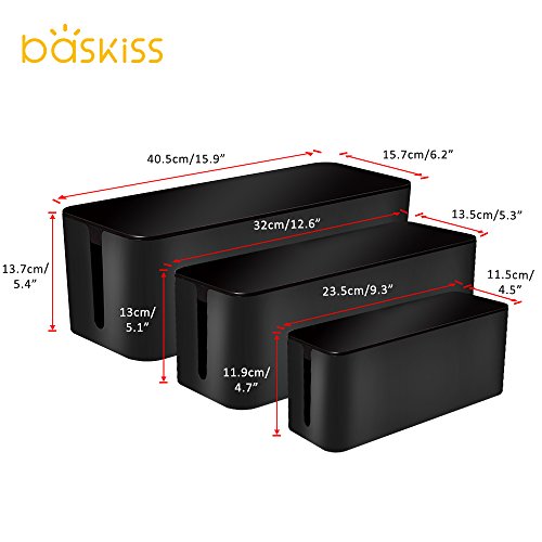[Set of Three] Cable Management Boxes Organizer, 50 Wire Ties, Large Storage Holder for Desk, TV, Computer, USB Hub, System to Cover and Hide & Power Strips & Cords - Thumbnail 2
