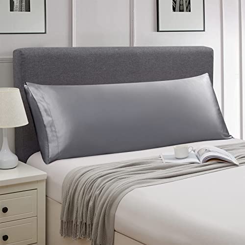 Ersmak Satin Body Pillow Cover Set of 2, 20x54 Inches Grey Ultra Soft
