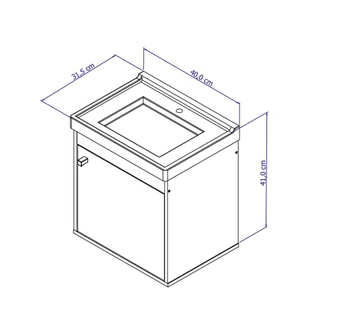 RIVERZZA Kit Gabinete Armario para Banheiro 100% MDF com Cuba - Veneto Branco 40cm (GIANDUIA)