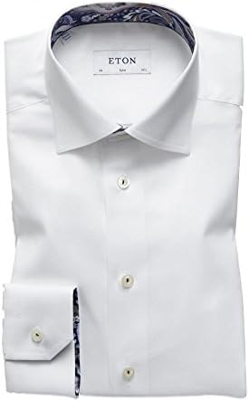 Eton Navy Paisley Trim Shirt in White 17