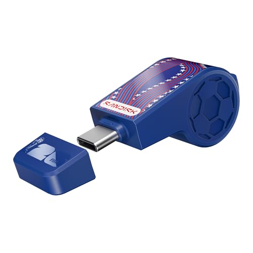 SANDISK 128GB USB-C Flash Drive, FIFA World Cup 2026 Edition - Up to 300MB/s Transfer speeds, USB 3.2 Gen 1, USB Type-C - Blue, USA, with Custom Lanyard & Sticker - SDCZIA-128G-G46B