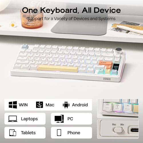 EPOMAKER TH80 V2 PRO Wireless Gaming Keyboard with Screen&Knob, 10000mAh, 2.4Ghz/BT/USB-C, RGB, Hot Swap, Custom Driver, NKRO, PBT Keycap, Mechanical Keyboard for PC/Mac (White, Creamy Jade)