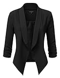 JJ Perfection Women's Texture Woven Thin Ruched Sleeve Open-Front Padded Blazer