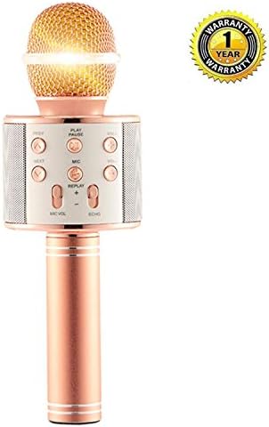 Karaoke Microphone Wireless with Bluetooth Speaker for iPhone Android PC Smartphone Portable Handheld Microphone for Singing Recording Interviews or Kids Home KTV Party - Rose Gold