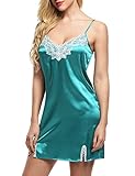 Ekouaer Women's Plus Size Short Nightgown Satin V-Neck Chemise Green Medium