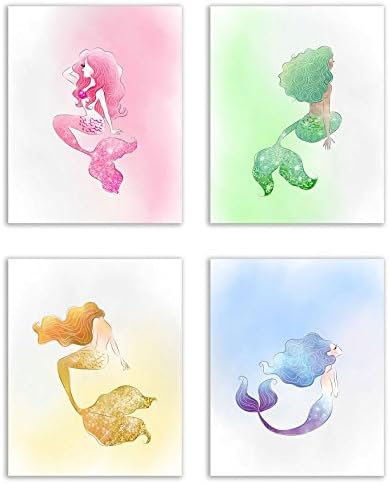 Amazon Com Summit Designs Mermaid Bathroom Wall Art Prints Set Of 4 8x10 Poster Photos Cute Adorable Bedroom Bathroom Nursery Posters Prints