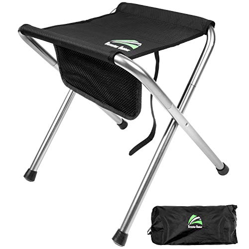 BERSERKER OUTDOOR Folding Camping Stool Portable Camping Seat with Mesh Bag Aluminum Frame Lightweight Backpacking Slacker Chair with Carry Bag for Fishing Hiking Traveling Support 220LBS (Black)