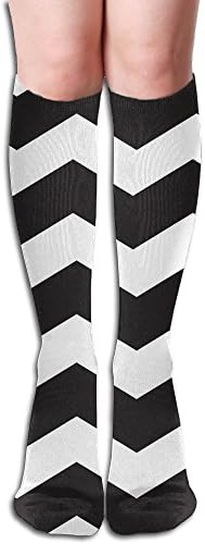 Fancy Black White Stripe Women's Full Socks Polyester Over-The-Calf Knee High Comfortable,Soft Long Dress Socks