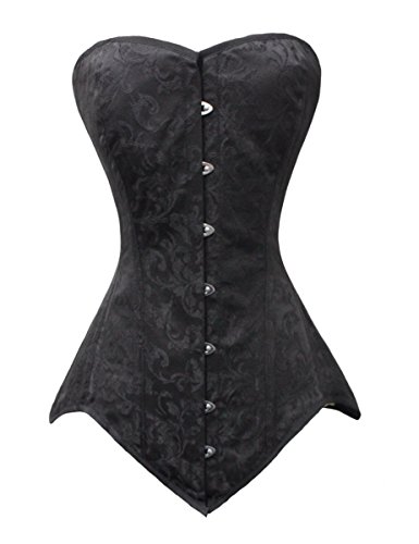 Luvsecretlingerie 26 Double Steel Boned Waist Training Long Line Overbust Corset,Black,L/28" (For waist 32"-33")