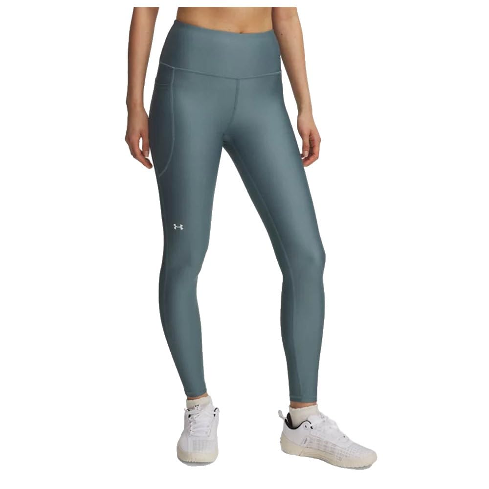Under Armour Women's HeatGear Armour High No-Slip Waistband Pocketed Leggings, (587) Jasper Blue / / White, X-Large Image Under Armour Women's HeatGear Armour High No-Slip Waistband Pocketed Leggings, (587) Jasper Blue / / White, X-Large Image