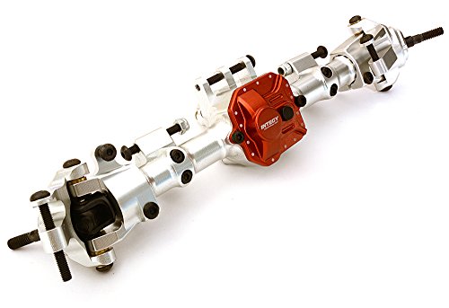 Integy RC Model Hop-ups C27213SILVERRED Billet Machined Complete Front Axle Assembly w/Internals for Axial 1/10 SCX10 II