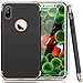 For Apple iPhone X Case (Black), COOLQO Ultra-thin 3 in 1 Electroplate Metal Texture Plastic Hard Back Cover Skin & Tempered Glass Screen Protector + Phone metallic plate For any Magnetic Car Mount
