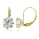 14K Yellow Gold 2.50 CTTW Cubic Zirconia Round Leverback Earring, 7mm
