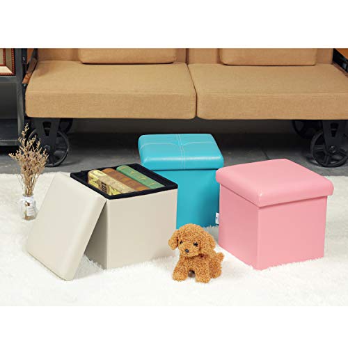 image for B FSOBEIIALEO Folding Storage Ottoman Cube with Faux Leather Toy Chest