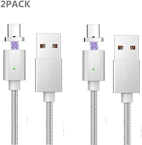 NEWDO Magnetic USB Type C Charging Cable/2.4A Braided Nylon Cables &amp; Data Sync Cord USB-C Connector Adapter/Strong Magnets for Auto Aim/3.3 ft/Reversible Pins with Both Magnetic Elements (2PACK)