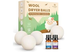 Wool Dryer Balls – 4XL Pack + 2 Essential Oils – 100% Pure New Zealand Wool – Eco-Friendly Fabric Softener