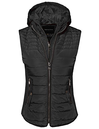 Women's Quilted Lightweight Vest With Detachable Hood Black L Size