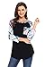 Annflat Women's Casual Striped 3/4 Sleeve Pocket T Shirt Color Block Blouses and Tops Medium Black
