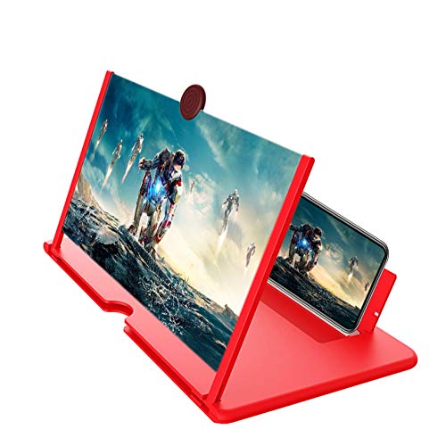Screen Magnifier -12 Inches 3D HD Cell Phone Magnifying Projector Screen Accessories for Videos, Movies, and Games, Foldable Phone Stand with Screen Amplifier, Compatible with Any Smartphones (Red)