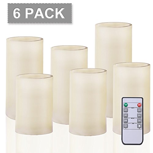 AMAGIC Set of 6 Battery Operated Candles White ï¼ˆH 4" 5" 6" 7" 8" 9" x D 3"ï¼‰- Real Wax Flameless Candles Bulk with Remote & Timer - Led Candles Flameless Pillar (AA Batteries not Included)