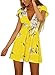 Vaniglia Siyinfushi Women Floral Print Sleeve Sexy Deep V-Neck Tunic Top Casual Mini Dress (X1-1801-Huang-L)
